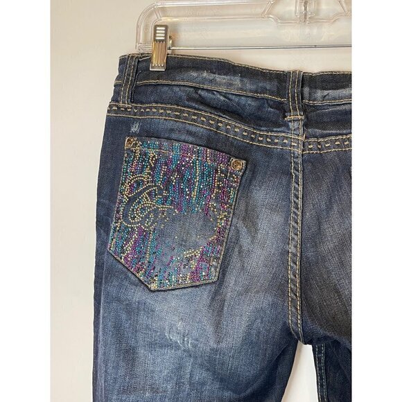 Coogi Blue Medium Wash Distressed Rhinestone Accent Straight Leg Jeans 11/12 - Picture 9 of 12